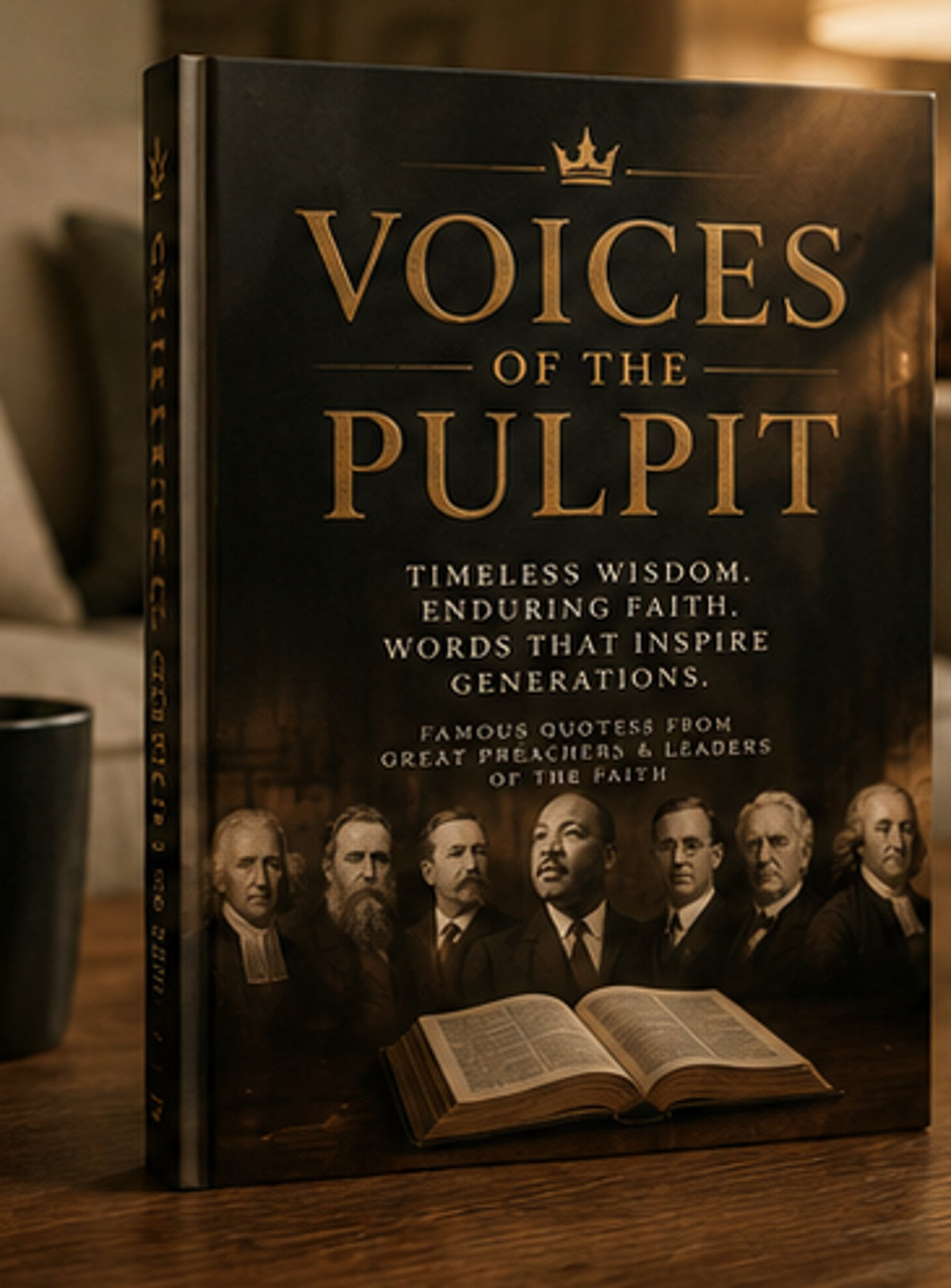 Close-up lifestyle mockup of the Voices of the Pulpit Reader Notes Edition book